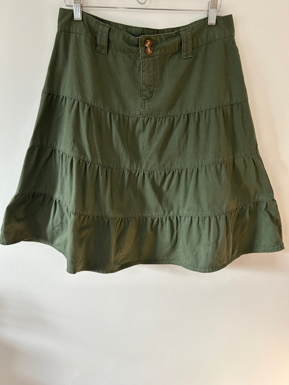 Duck Head Tiered Full Midi Skirt Women’s 11 Olive Green Western Rodeo Cowgirl